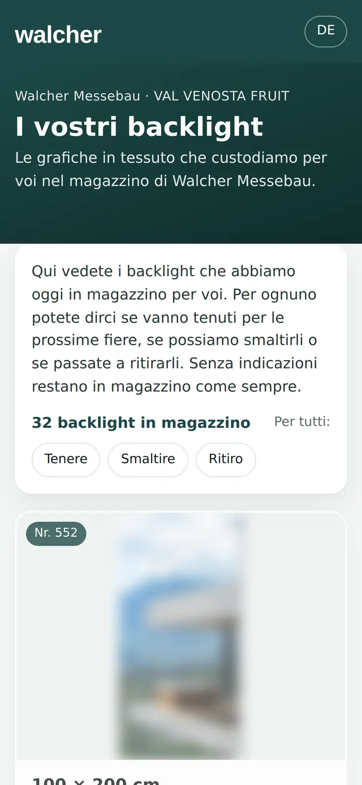 La pagina del cliente sullo smartphone: tenere, smaltire o ritirare