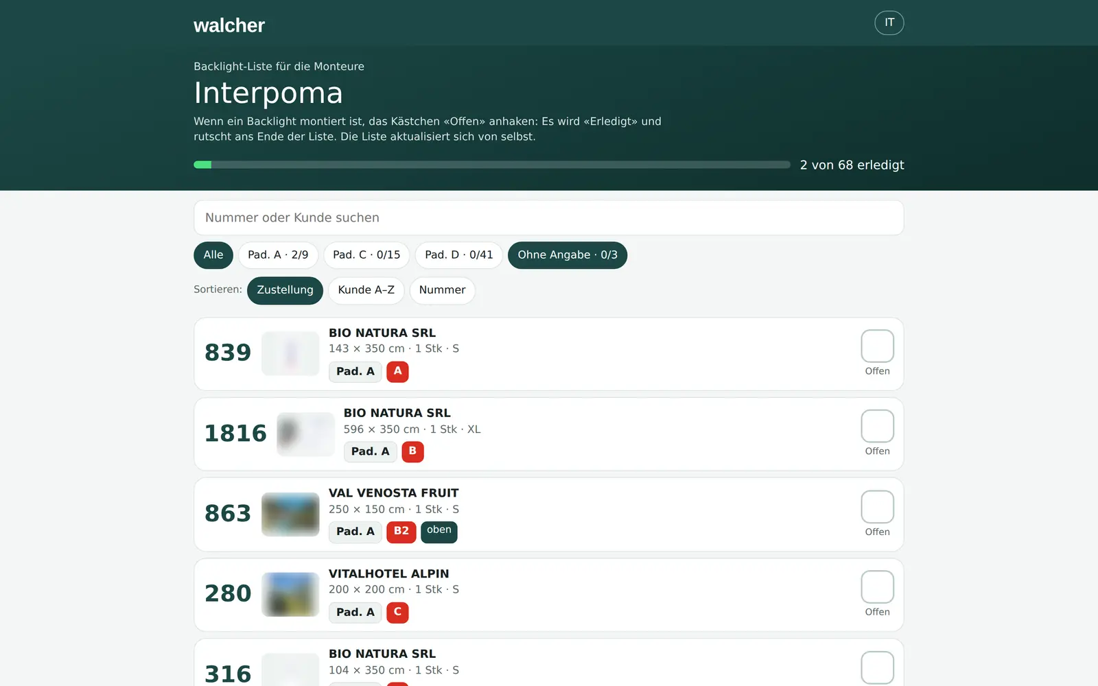 Lista per i montatori su desktop, versione tedesca
