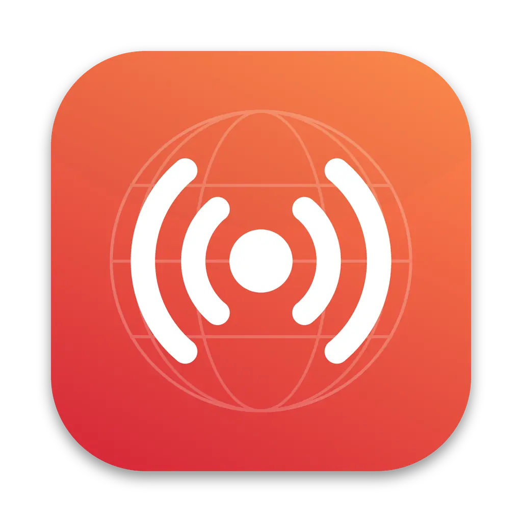 Icona der App Sintonia: weiße Funkwellen auf orange-rotem Hintergrund